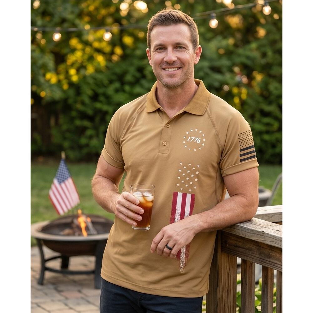 Short Sleeve Top Button Gold Shirt - Feels like Dri-Fit